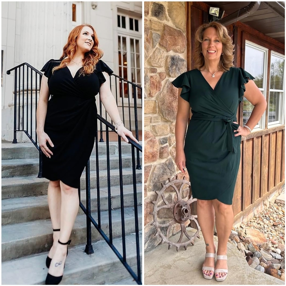 NWT G&Y Dark Green V Ruched Tie Waist Wrap Short Sleeve Cocktail Midi Dress XL - Picture 6 of 15